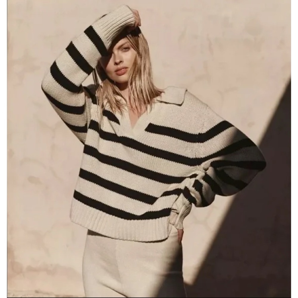 DISHH Striped Collared Knit Polo Sweater XS Wool Blend Preppy Winter Pullover